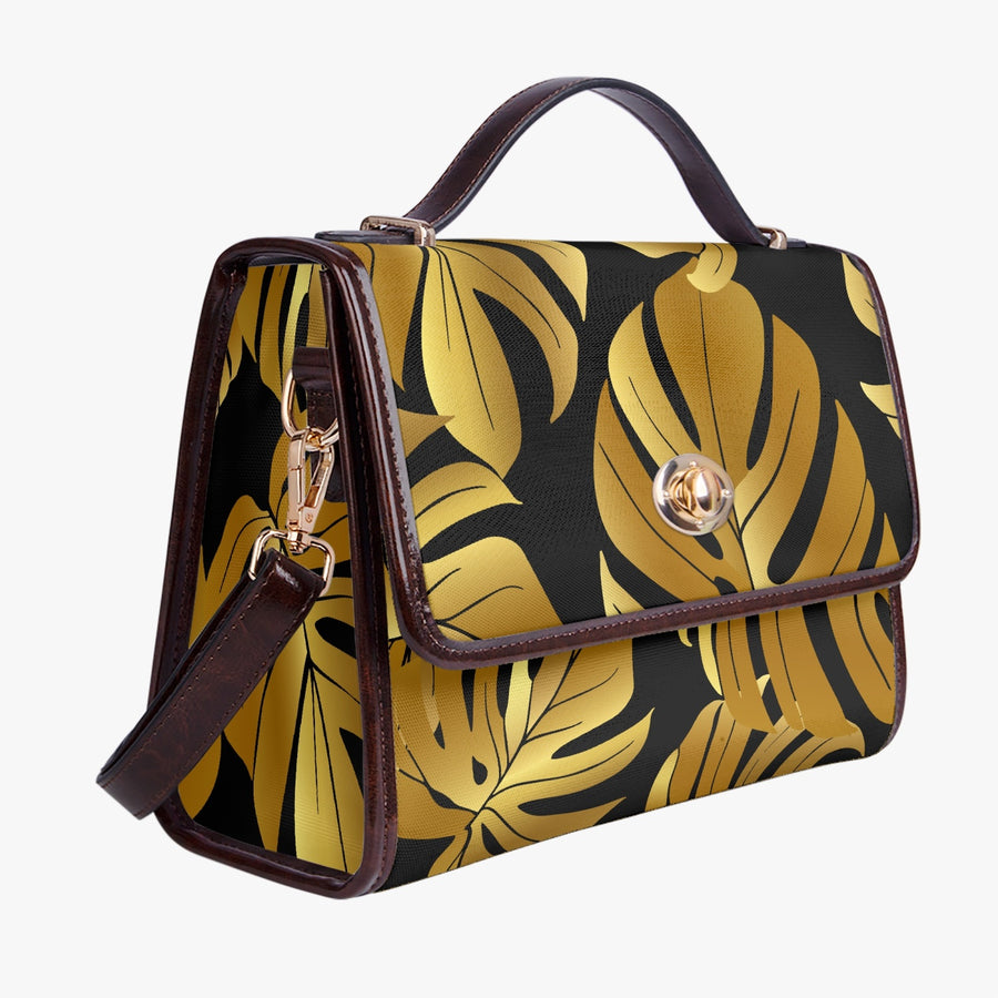 Golden Leaf Leather Flap Satchel Bag