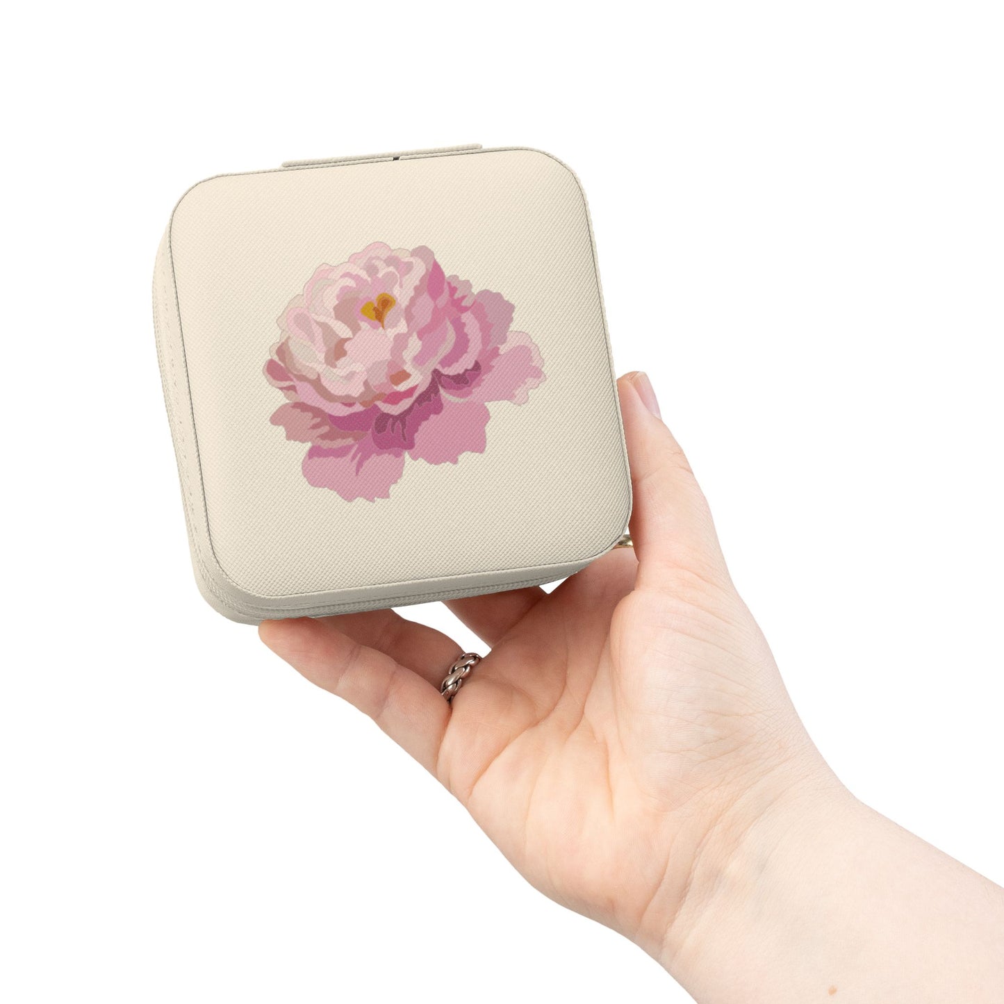 Floral Travel Jewelry Case — Compact Pink Ring & Earring Organizer