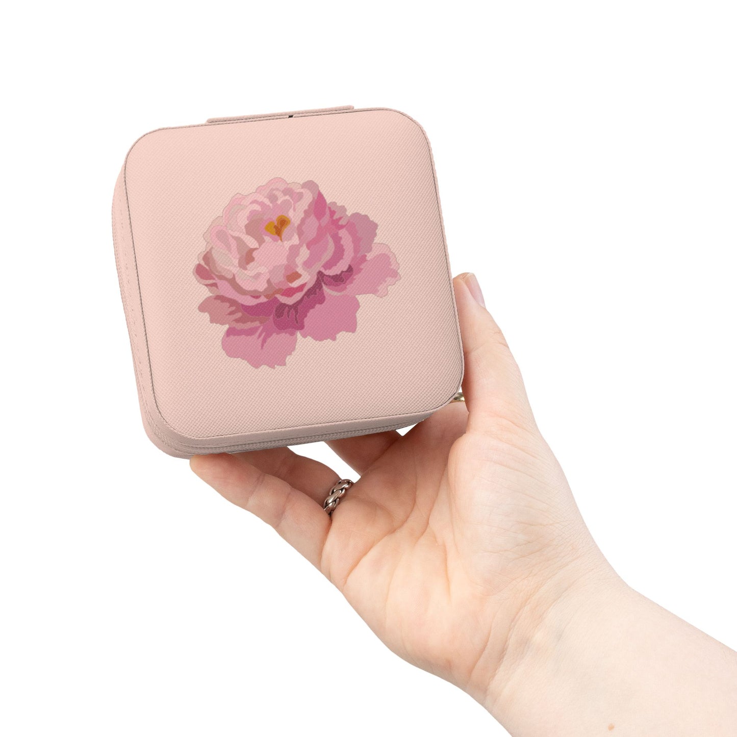 Floral Travel Jewelry Case — Compact Pink Ring & Earring Organizer