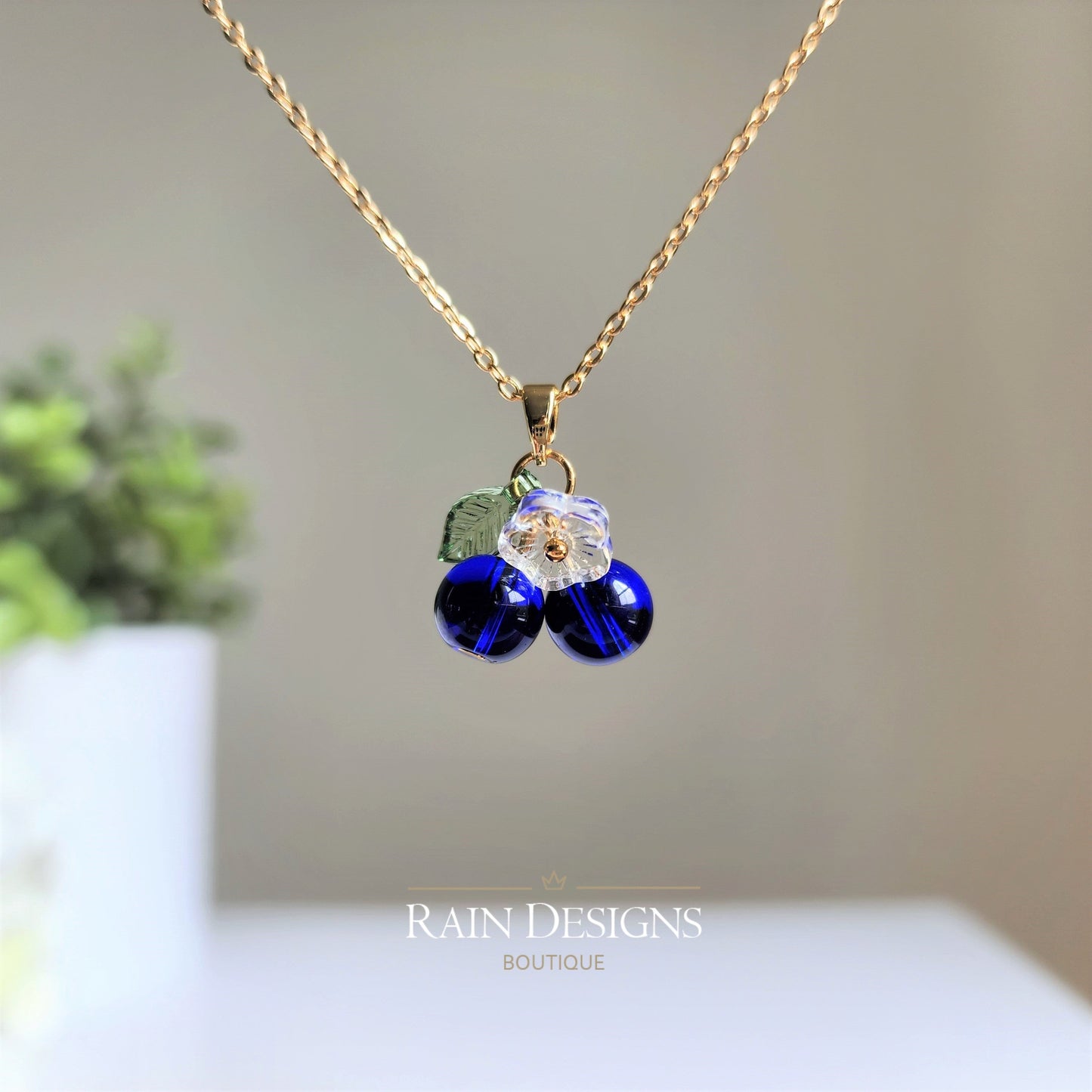 Custom Blueberry Cluster Glass Fruit Necklace