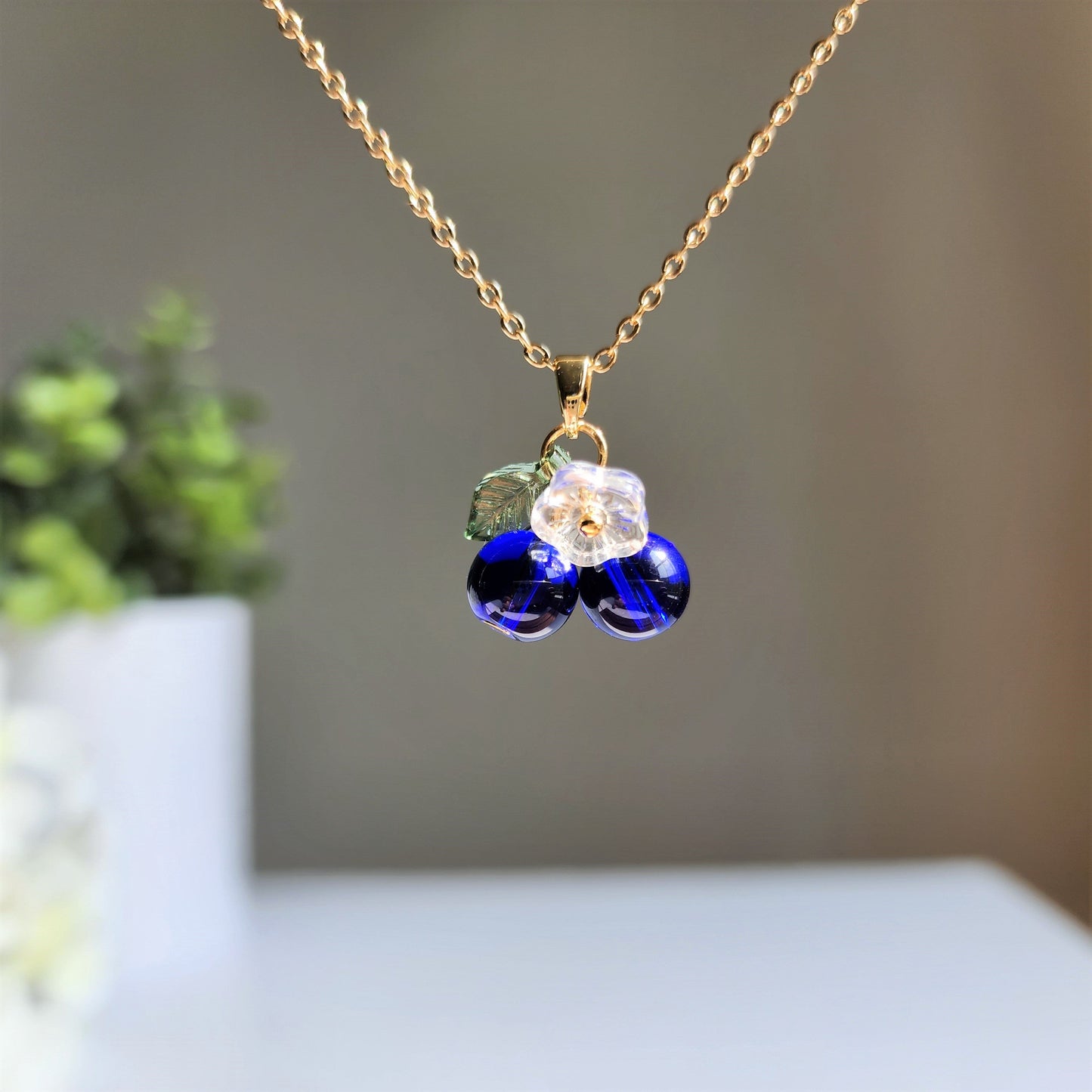 Custom Blueberry Cluster Glass Fruit Necklace