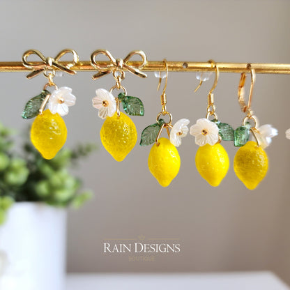 Lemon Fruit Earrings | Handmade Fruit Dangle Earrings | Citrus Lemon Earrings