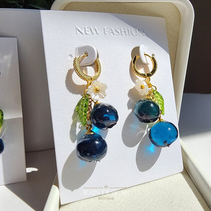 Blueberry Dangle Earrings| Handmade Resin Blueberry Cluster Fruit Earrings