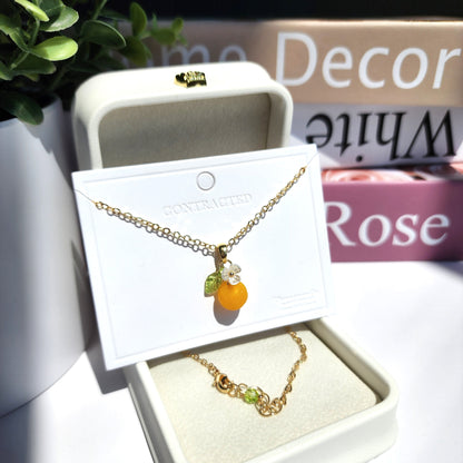 Custom Gold Orange Fruit Necklace | 14K Gold/925 Silver Plated Yellow Orange Necklace