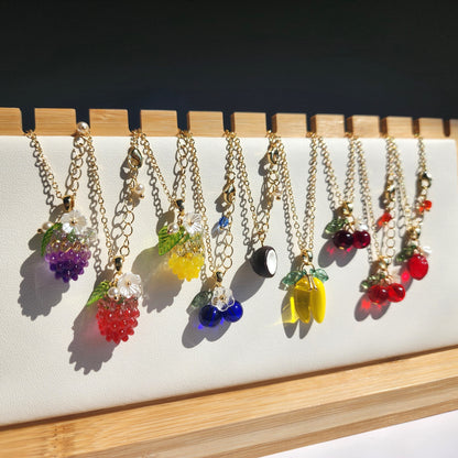 Custom Blueberry Cluster Glass Fruit Necklace