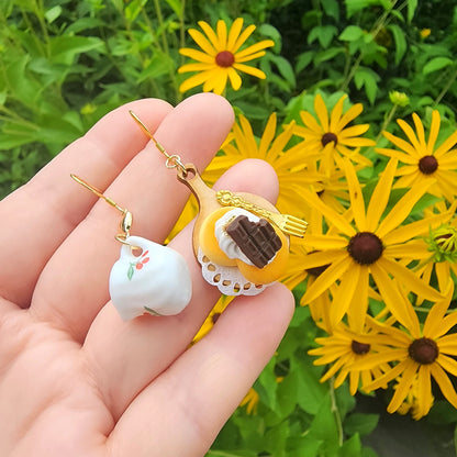 Chocolate Pancake Dangle Earrings | Sweet Dessert Food Fun Earrings