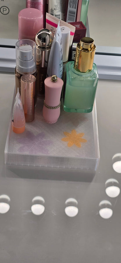 Bloom Frost Vanity Tray – Translucent Floral Organizer