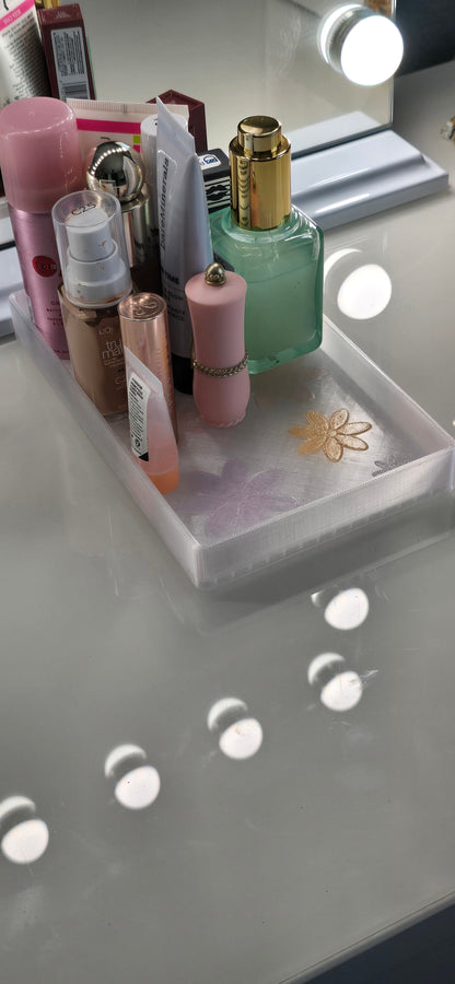 Bloom Frost Vanity Tray – Translucent Floral Organizer