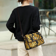 Golden Leaf Leather Flap Satchel Bag