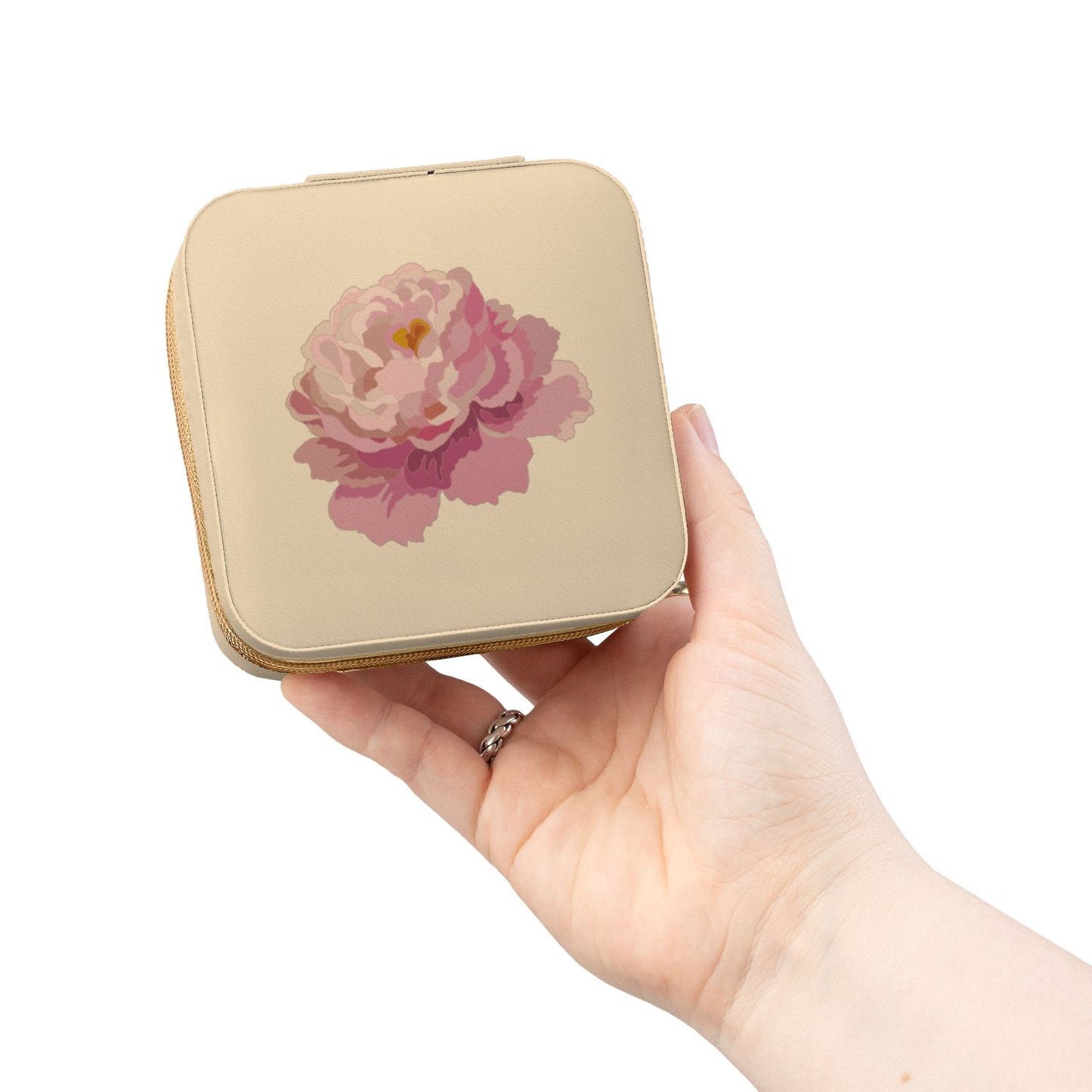 Floral Travel Jewelry Case — Compact Pink Ring & Earring Organizer