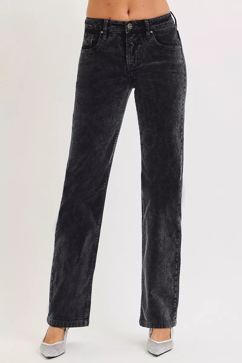 RISEN Tummy Control Mid Rise Straight Leg Corduroy Pants