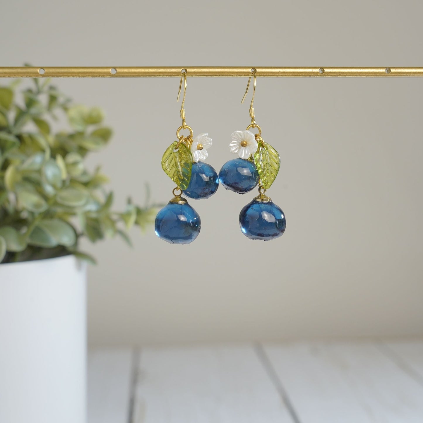 Blueberry Dangle Earrings| Handmade Resin Blueberry Cluster Fruit Earrings