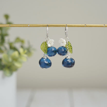 Blueberry Dangle Earrings| Handmade Resin Blueberry Cluster Fruit Earrings