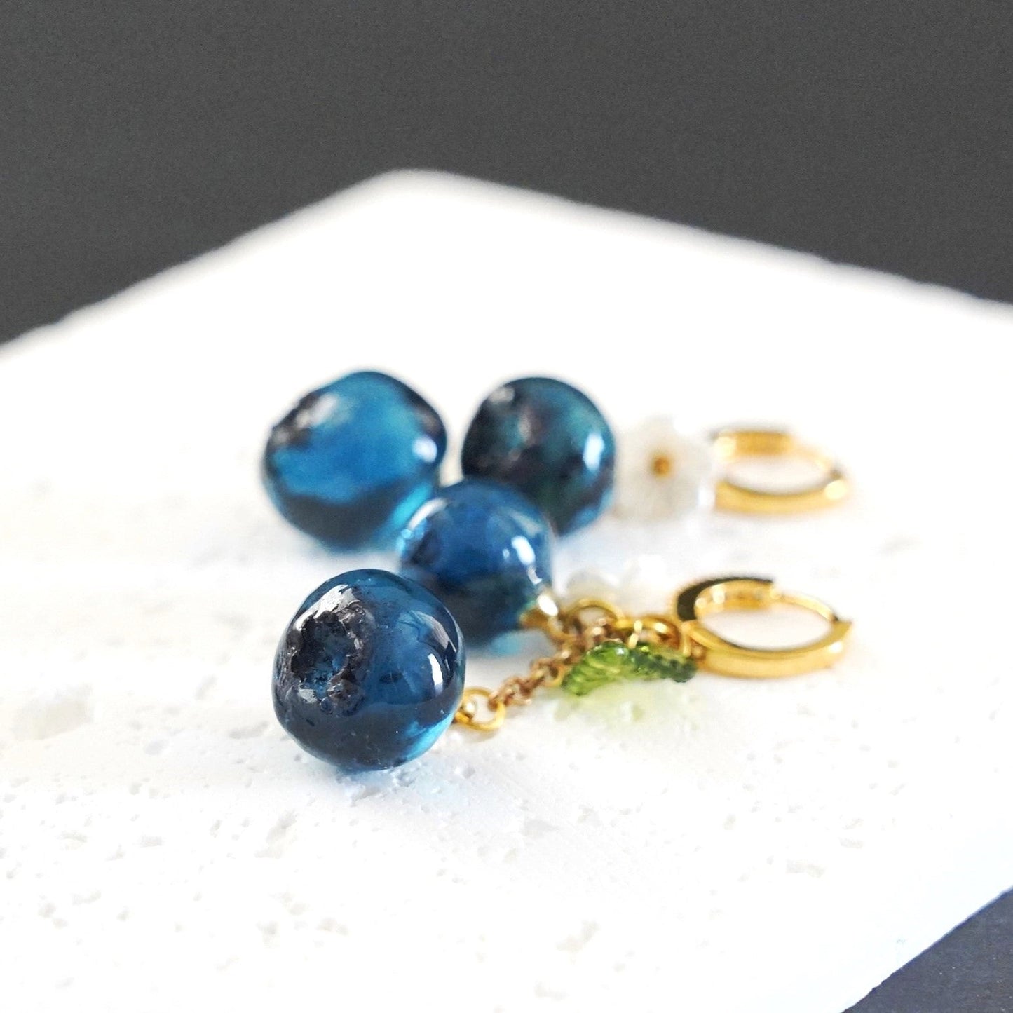 Blueberry Dangle Earrings| Handmade Resin Blueberry Cluster Fruit Earrings
