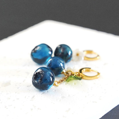 Blueberry Dangle Earrings| Handmade Resin Blueberry Cluster Fruit Earrings