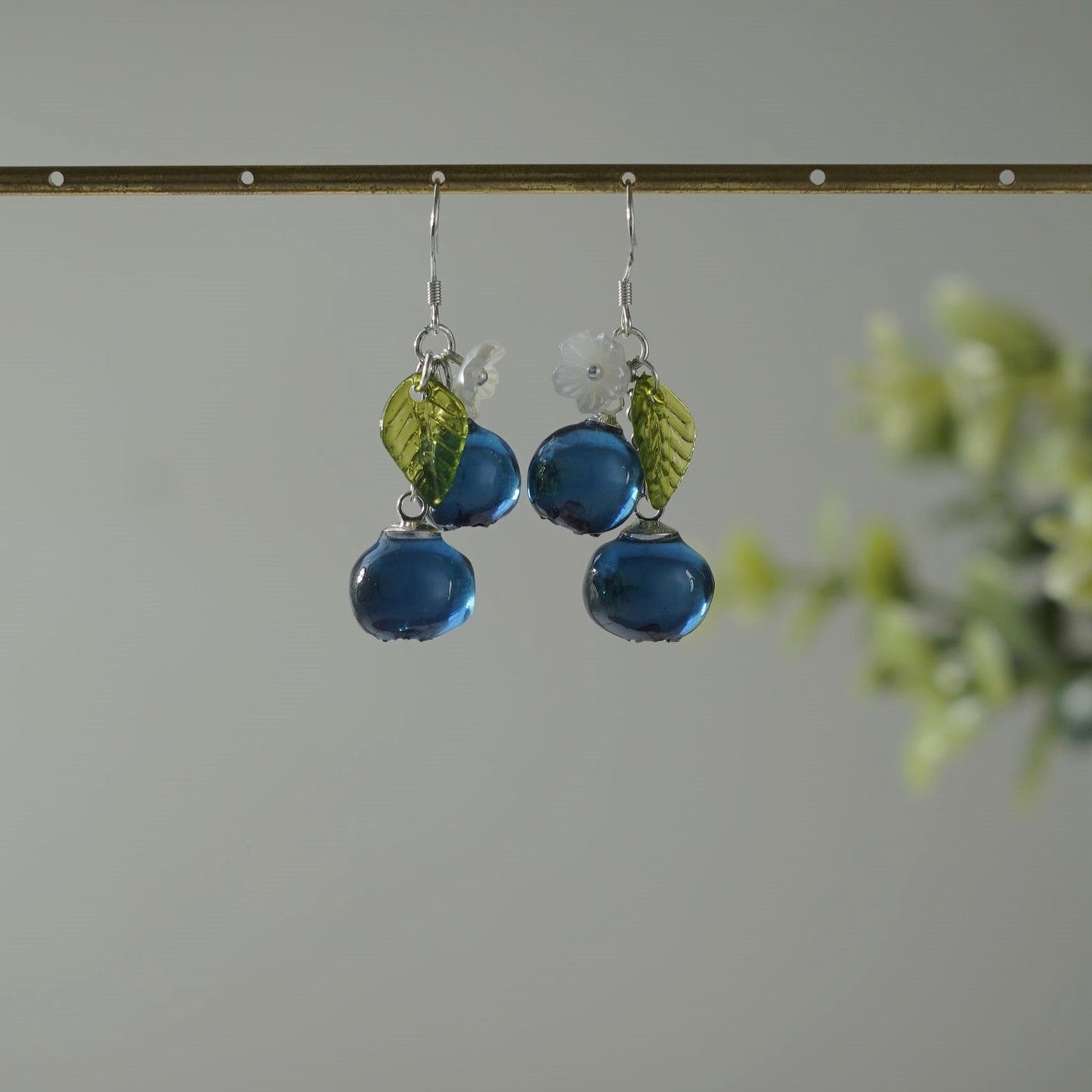 Blueberry Dangle Earrings| Handmade Resin Blueberry Cluster Fruit Earrings