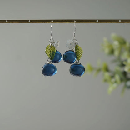 Blueberry Dangle Earrings| Handmade Resin Blueberry Cluster Fruit Earrings