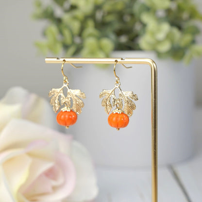 Czech Glass Pumpkin Earrings