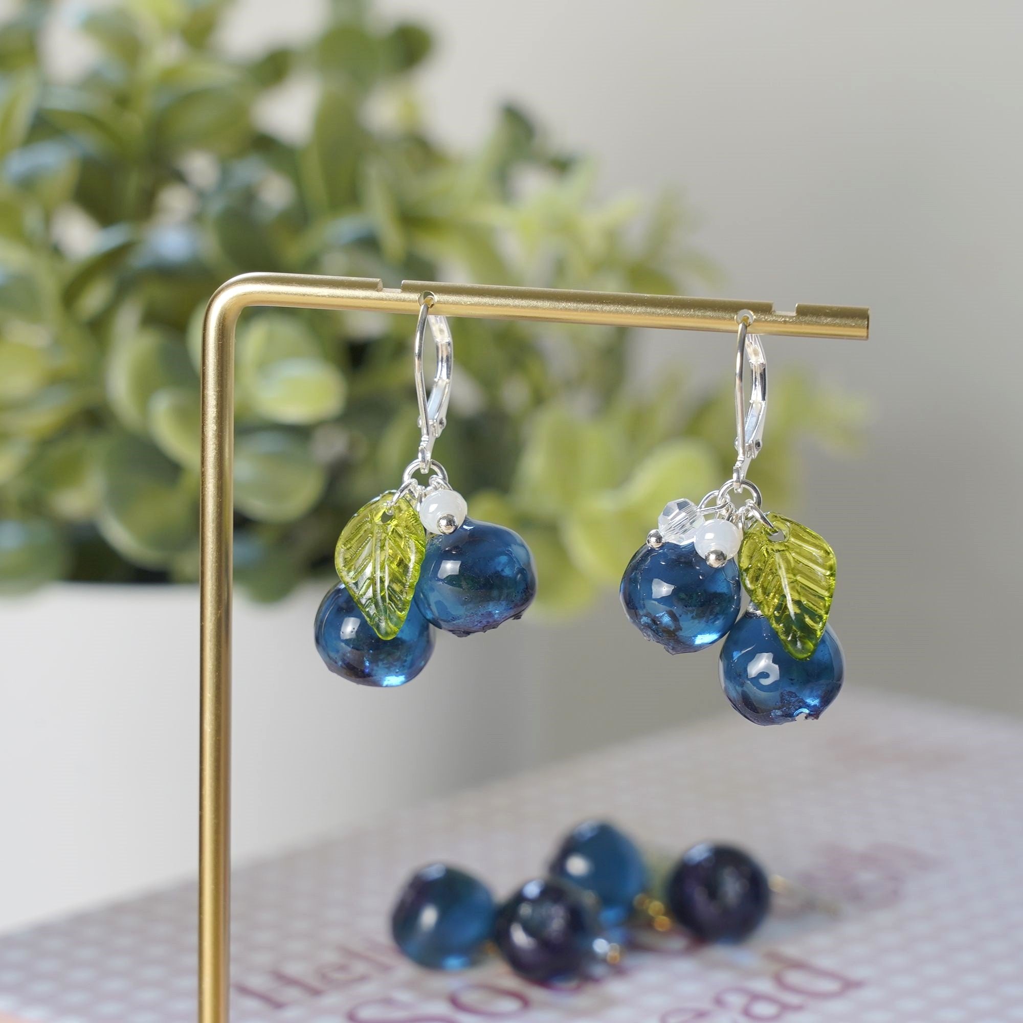 Handmade Blueberry Earrings | Resin Art Cluster Small Wildberry Fruit Earrings