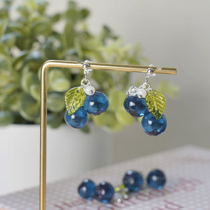 Handmade Blueberry Earrings | Resin Art Cluster Small Wildberry Fruit Earrings