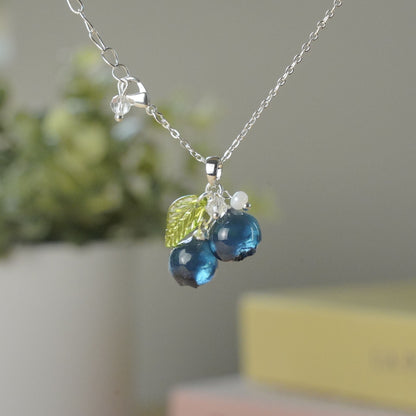 Custom Blueberry Necklace | Personalized Small Berry Cluster Fruit Necklace | Resin Art Gift