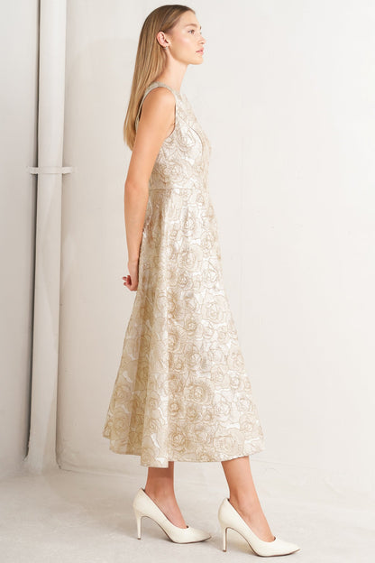 GILDED ROSE WOVEN MIDI DRESS