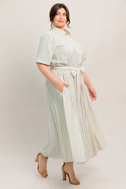 SUNDAY STRIPE WOVEN MIDI DRESS