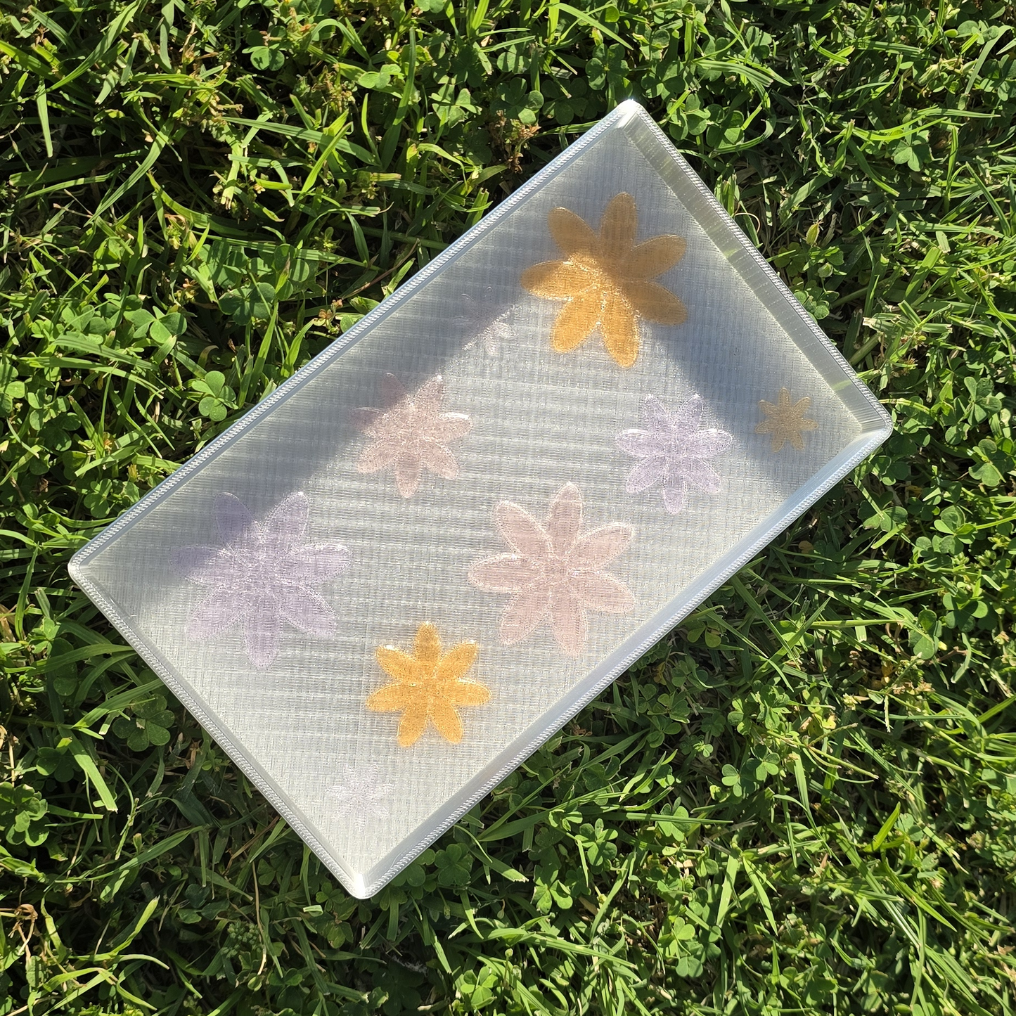 Bloom Frost Vanity Tray – Translucent Floral Organizer