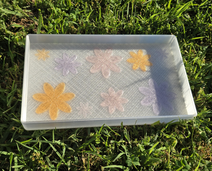 Bloom Frost Vanity Tray – Translucent Floral Organizer