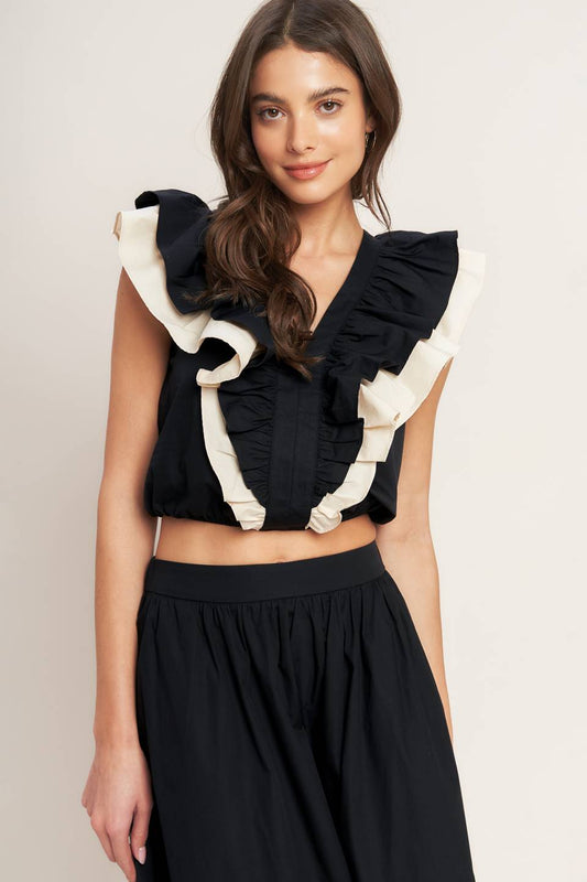 GALLERY CONTRAST WOVEN CROP TOP