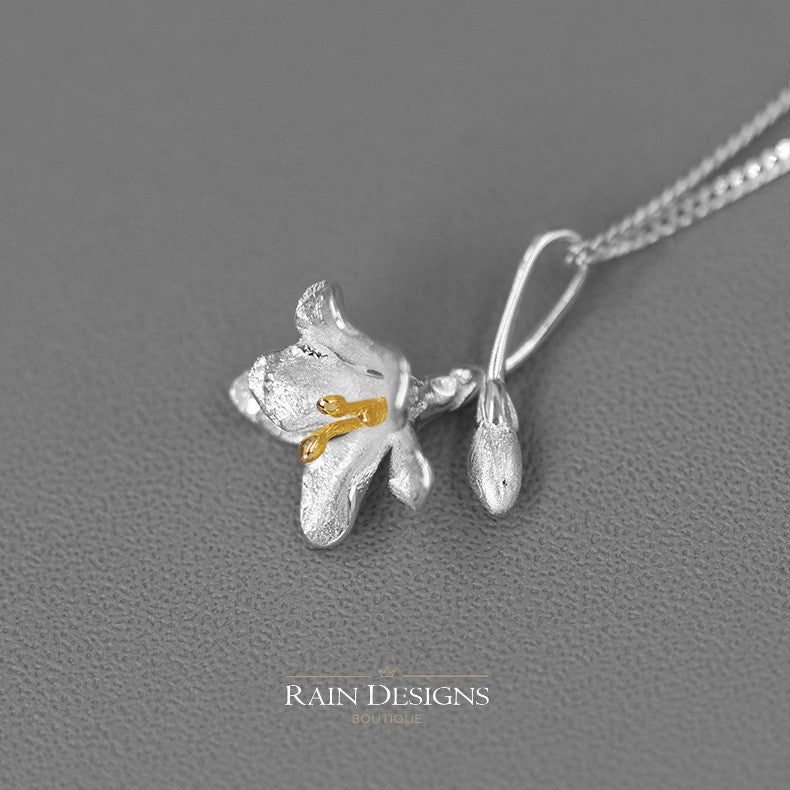 English Freesia 925 Silver Floral Necklace