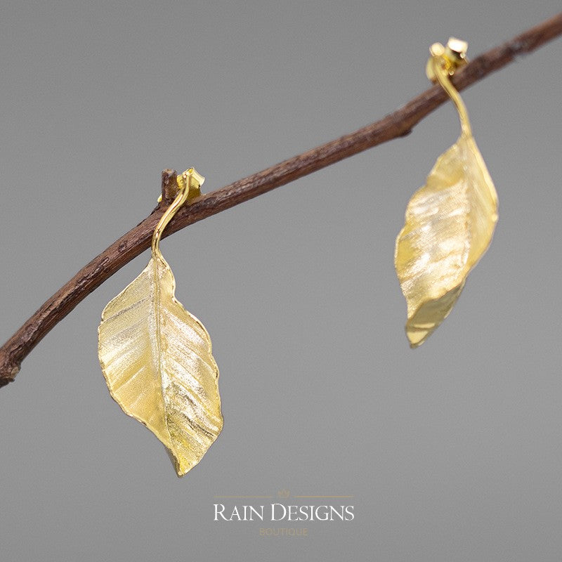 Gold Autumn Leaf Stud Earrings
