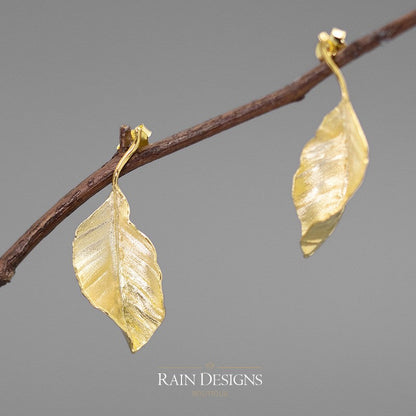 Gold Autumn Leaf Stud Earrings