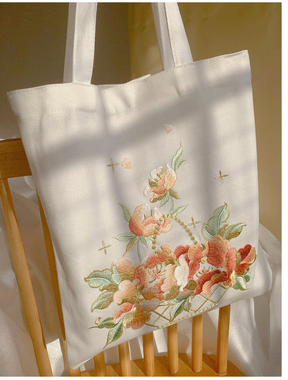 Flower Basket Embroidery Tote Bag