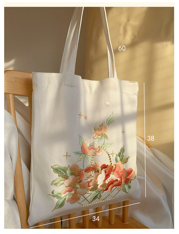 Flower Basket Embroidery Tote Bag