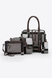 PU Leather Bag Set, Color Block Design, Four-Piece Set, Fashion Accessories, Stylish Handbags, Trendy Purses, Versatile Collection, Modern Design, Functional Accessories, Chic Ensemble