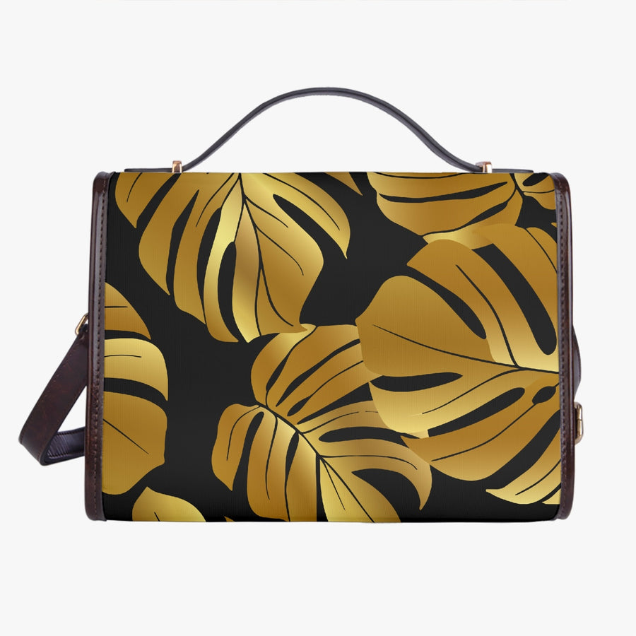 Golden Leaf Leather Flap Satchel Bag