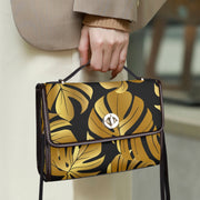 Golden Leaf Leather Flap Satchel Bag