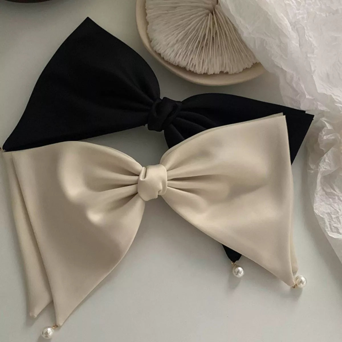 Satin Pearl Bow Hair Clip