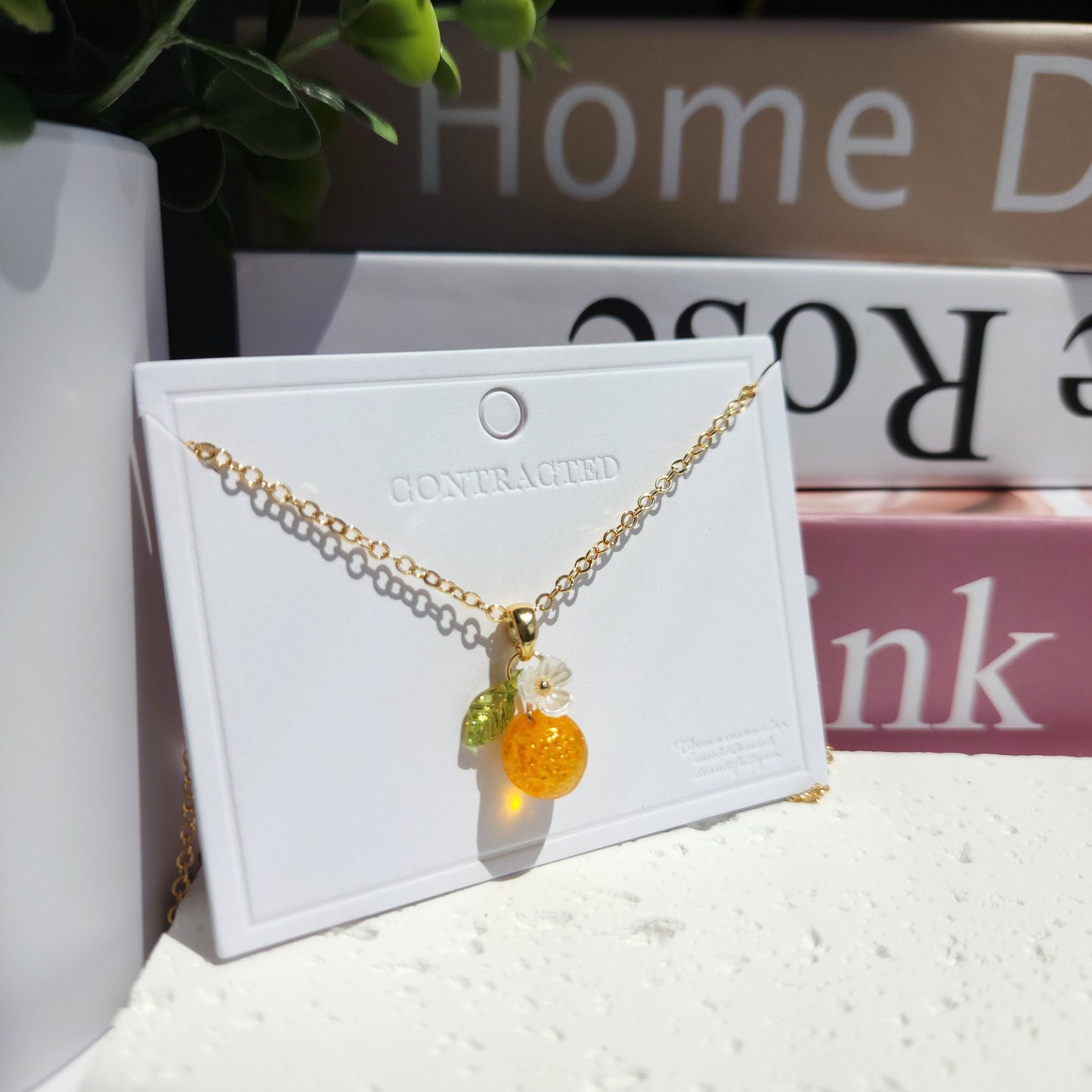Custom Gold Orange Fruit Necklace | 14K Gold/925 Silver Plated Yellow Orange Necklace