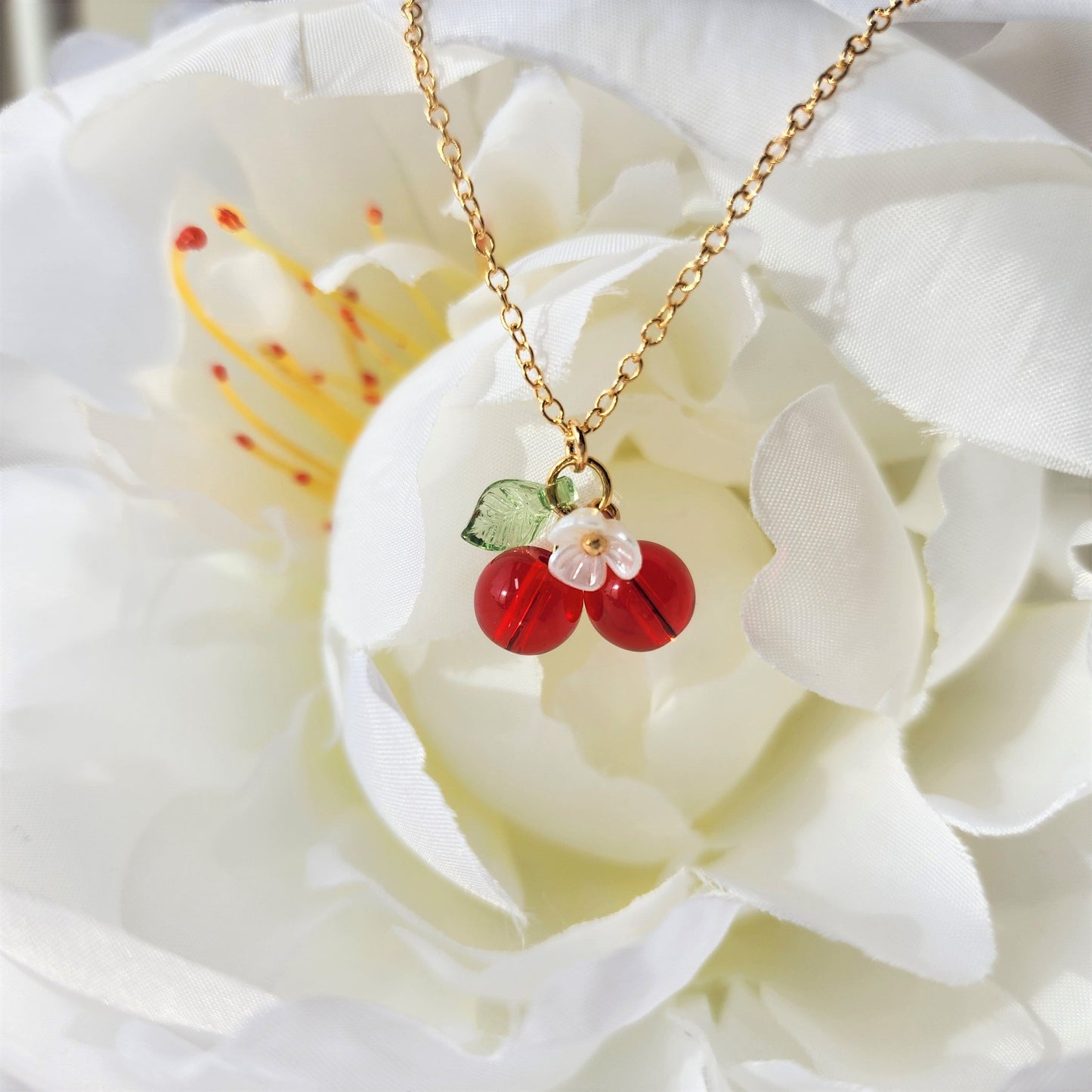 Custom Cherry Necklace | Design Your Own 14K Gold Plated Cherry Fruit Necklace