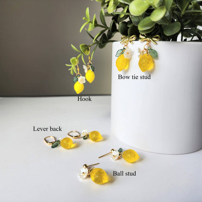 Lemon Fruit Earrings | Handmade Fruit Dangle Earrings | Citrus Lemon Earrings