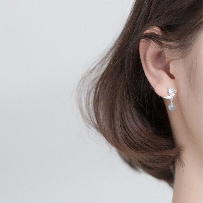 Moon Stone Shine Butterfly Stud Earrings