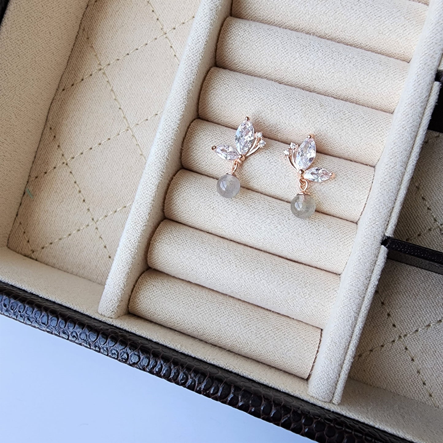 Moon Stone Shine Butterfly Stud Earrings