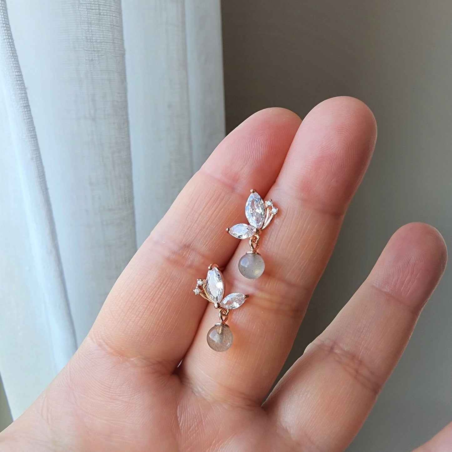 Moon Stone Shine Butterfly Stud Earrings