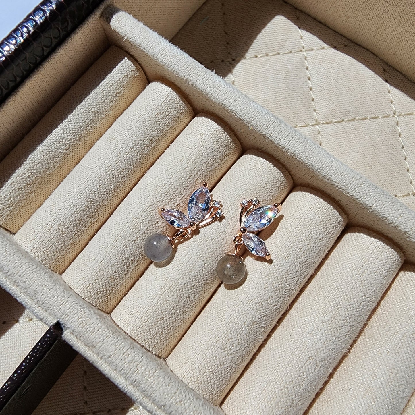 Moon Stone Shine Butterfly Stud Earrings