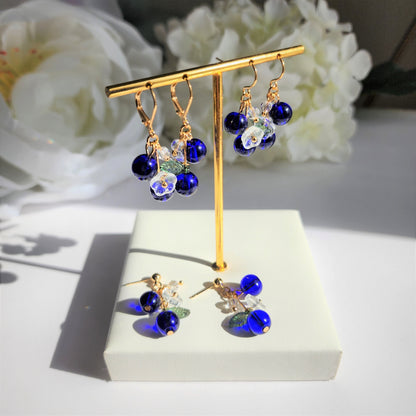 Blueberry Cluster Glass Earrings