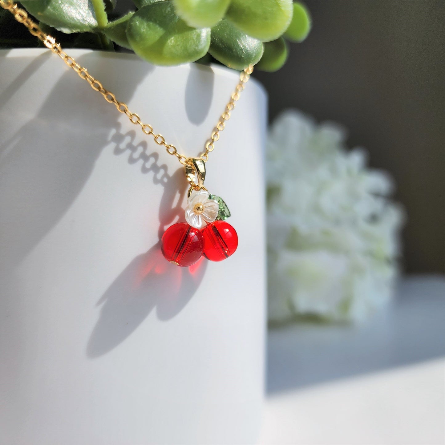 Custom Cherry Necklace | Design Your Own 14K Gold Plated Cherry Fruit Necklace