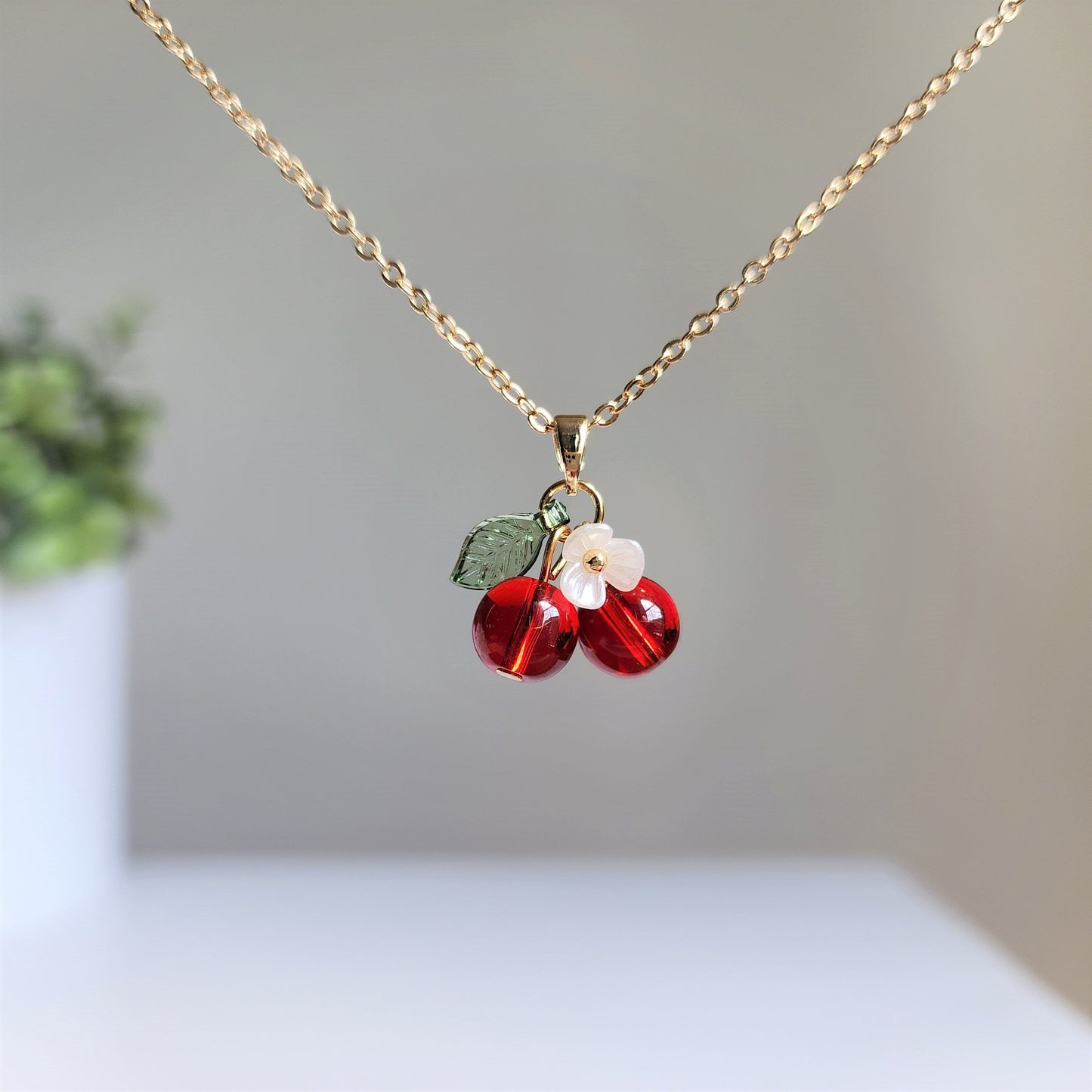 Custom Cherry Necklace | Design Your Own 14K Gold Plated Cherry Fruit Necklace