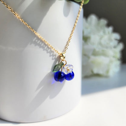 Custom Blueberry Cluster Glass Fruit Necklace